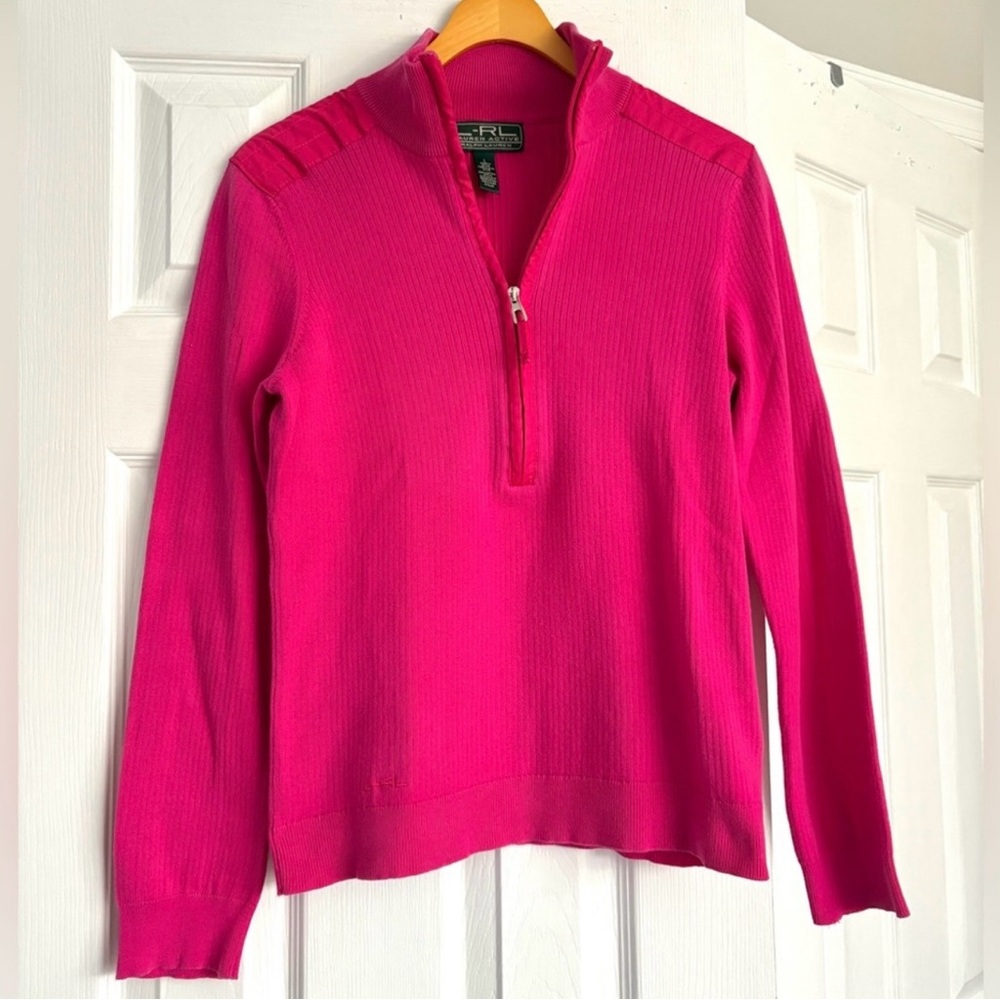 RALPH LAUREN Active 1/4 Zip Pullover Pink Sweater Size Large